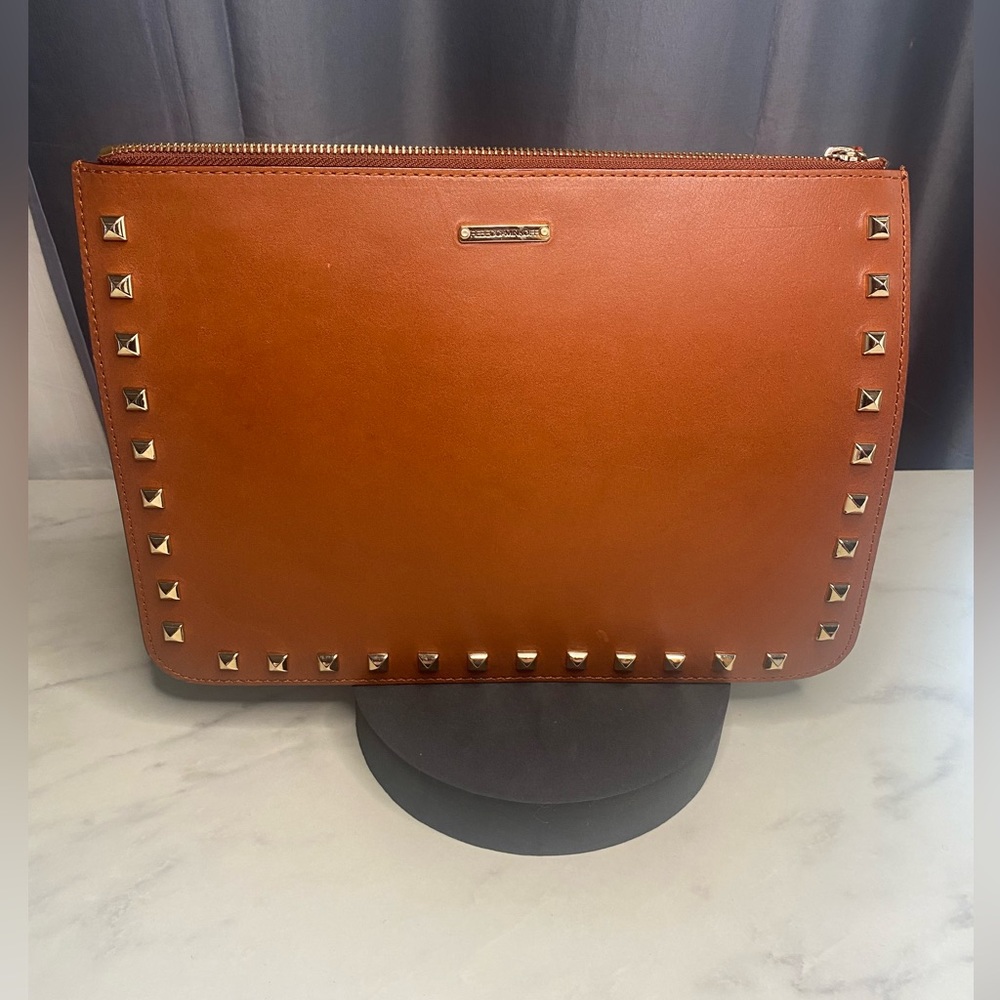 Rebecca Minkoff stud leather Lisa Pouch w/ gold hardware & tonal suede inside.